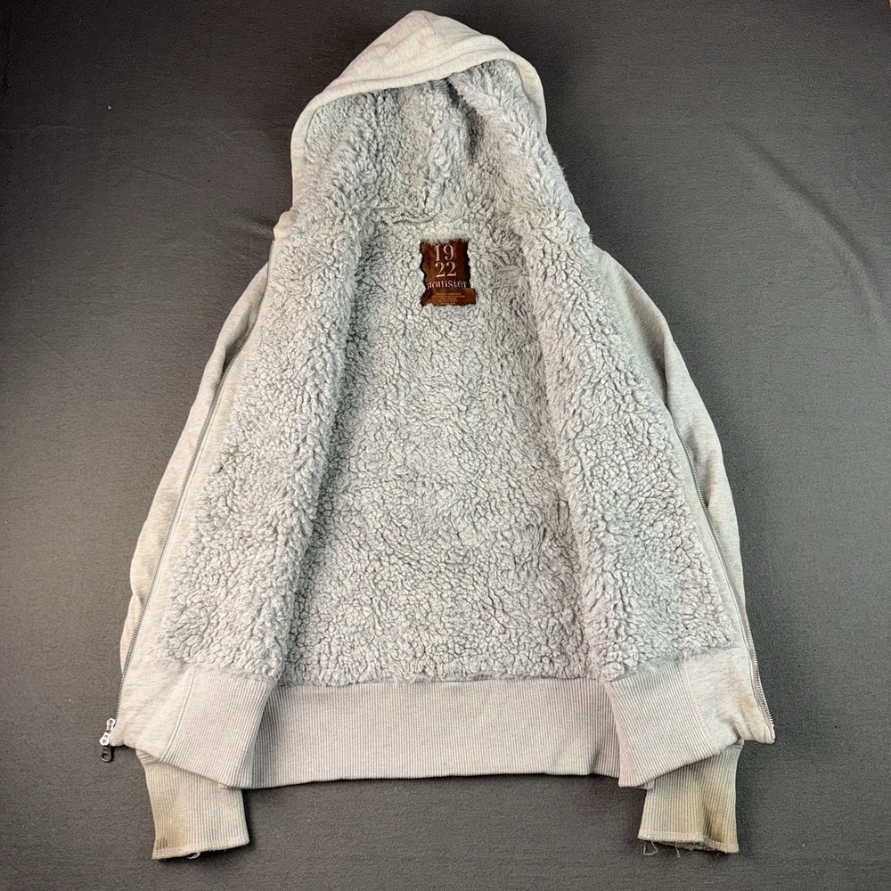 Hollister Faux Fur Lined Hooded Jacket Womens XL Gray Zip Up California Logo - Picture 9 of 13